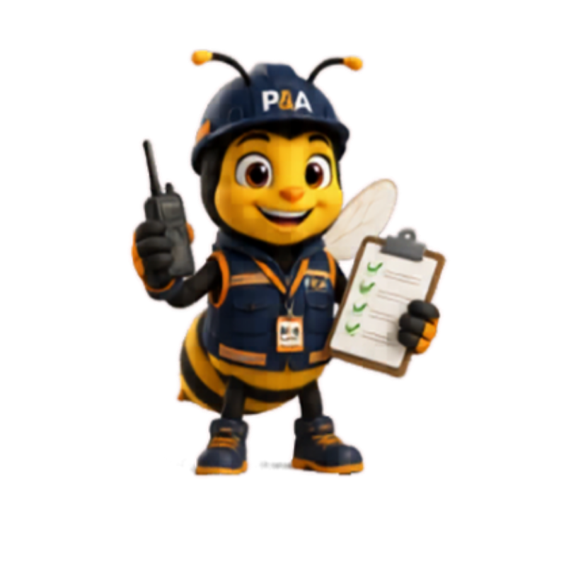 Mascote P&A Multiserv com Prancheta e Checklist
